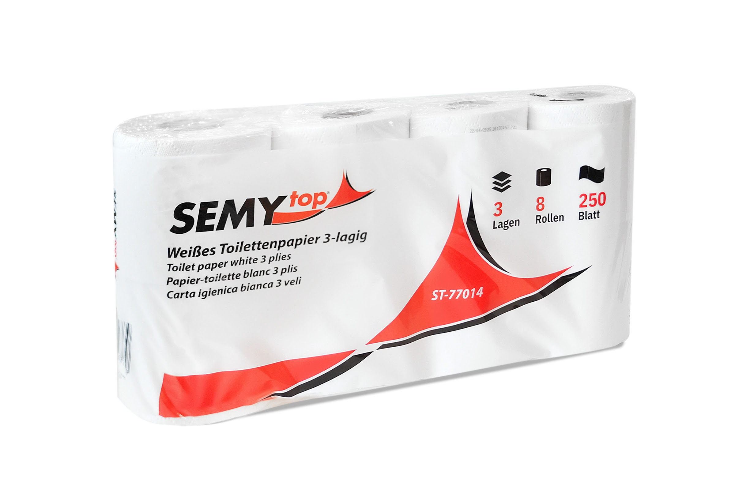 SemyTop Toilettenpapier 3-lagig, 250 Blatt, Recycling weiß, 7x8 Rollen